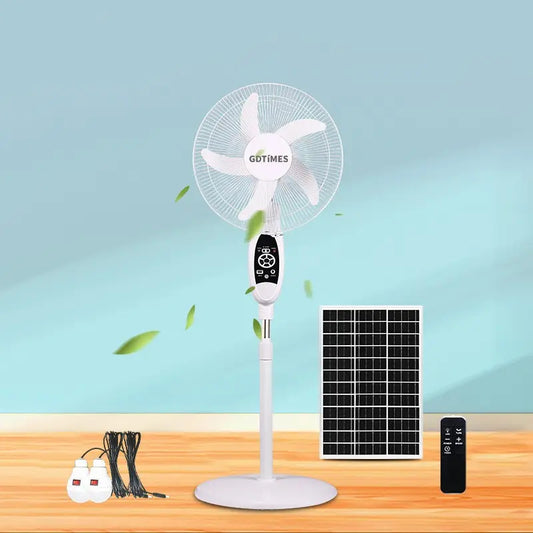 Multifunctional solar electric fan at the lowest price in history!！16 "fan kit with 10w solar panels and 2 light bulbs